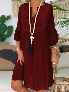 V-neck Loose Solid Color Casual Dresses