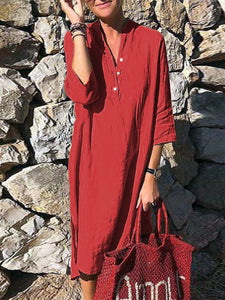 Fashion Button-down Neckline Solid Color Casual Dress