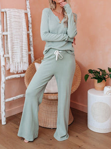 Casual Loose Fashion Comfortable Soft Long Sleeve Top Pants Knitted Suit