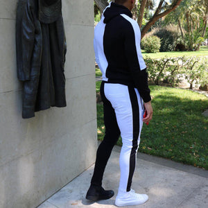 Men'S Black And White Color Matching Sports Suit