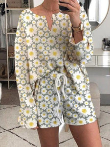 Romantic Pastoral Daisy Casual Loose Top Shorts Set