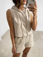 Load image into Gallery viewer, Casual Loose Solid Color Hooded Short Sleeve Two-piece Suit
