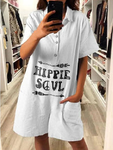 Short Sleeve Casual V-neck Printed Jumpsuit