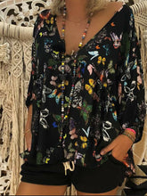 Load image into Gallery viewer, Casual Loose Long Sleeve V-Neck Butterfly Top Pants Set
