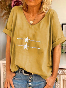 V-Neck Printed Short-Sleeved T-Shirt