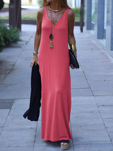 Simple Casual V Neck Long Dress