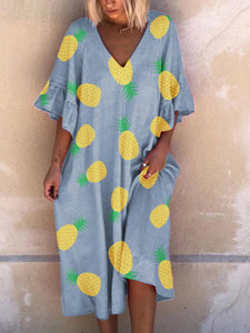 Deep V Print Casual Dress