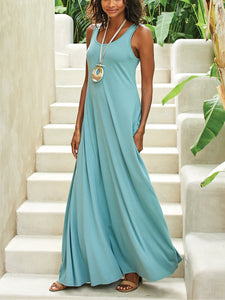 Casual Simple Loose Round Neck Long Dress