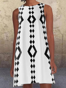Geometric Pattern A-line Retro Print Pocket Casual Dress