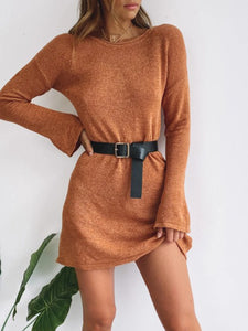 Fashion Solid Color Slim Long Sleeve Round Neck Dress