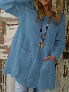 Long Sleeve Loose Round Neck Shirt Casual Tops