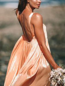 Sexy Backless Folds Sling Maxi Dress