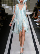 Load image into Gallery viewer, Deep V Gradient Fringe Evening Dress
