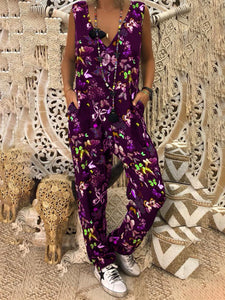 Fashion All-match Printed V-neck Jumpsuit