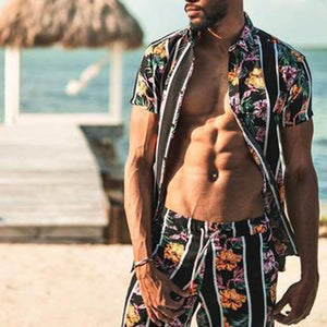 Men'S Casual Flower Print Short Sleeve Suit