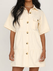 High Waist Button Workwear Casual Dress with Pockets