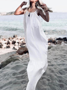 Pure Color Vacation Beach Loose Backless Maxi Dress