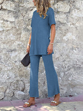 Load image into Gallery viewer, Fashionable Simple Round Neck Short Sleeve Top Pants Knitted Suit
