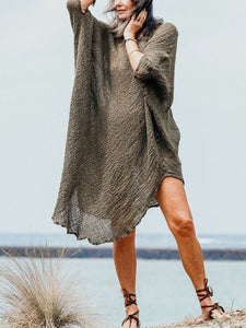 Round Neck Solid Short Sleeve Linen Dresses