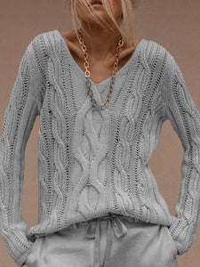Fashion Simple Casual Loose Long-Sleeved V Neck Sweater