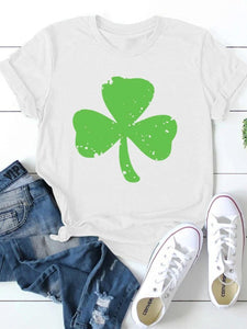 Short-sleeved Clover Printed Casual Round Neck Top