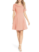 Load image into Gallery viewer, Elegant Lapel Short Sleeve Solid Color Midi Dress
