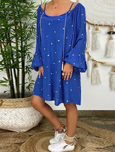 Holiday Puff Sleeve Round Neck Print Dress