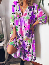 Load image into Gallery viewer, Mid-Calf Print Three-Quarter Sleeve Pullover Color Block Dress
