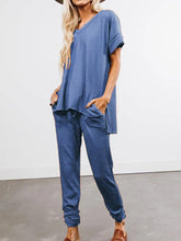 Load image into Gallery viewer, Retro V-neck Loose T-shirt Two Piece Set
