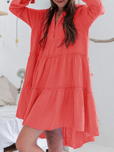 Casual Loose Long Sleeve V Neck Dress