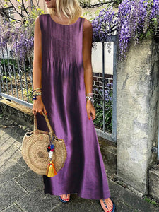 Round Neck Sleeveless Solid Color Vest Dress