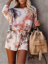 Load image into Gallery viewer, Round neck tie-dye short sleeve suit
