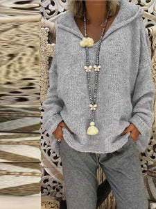 Simple Casual Loose Hooded Sweater Pants Suit