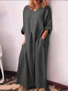 Round Neck Long Sleeve Long Casual Dress