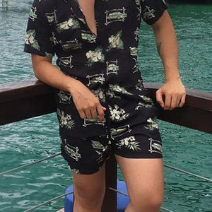 Men Printed Casual Sports Short Sleeve Suit