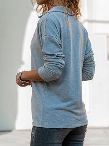 Long Sleeve Deep V Lapel Collar Blouses Casual T-Shirts