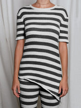 Load image into Gallery viewer, Round neck short sleeve striped printed knitted suit
