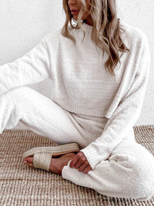 Simple Casual Loose Round Neck Pants Knitted Suit