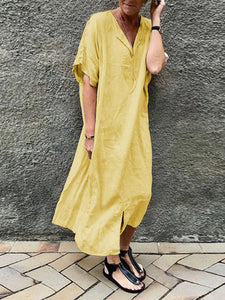 Fashion V-neck Solid Color Dress