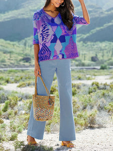 Retro Bohemian Colorblock Top Pants Set