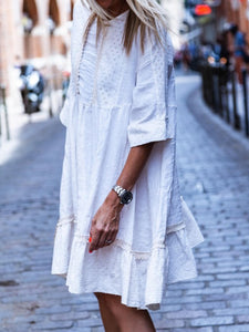 Half Sleeve Solid Crew Neck Casual Dresses