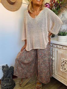 Casual Ethnic Style V-neck Suit