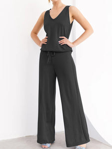 Casual Loose V-neck Solid Color Two-piece Suit