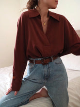 Load image into Gallery viewer, V-neck Shirt Collar Long-sleeved Loose Casual Tops
