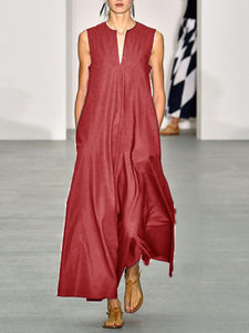Fashionable Simple V-Neck Maxi Dress