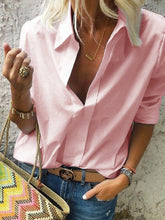 Load image into Gallery viewer, Loose Long Sleeves V-Neck Solid Casual Shirts
