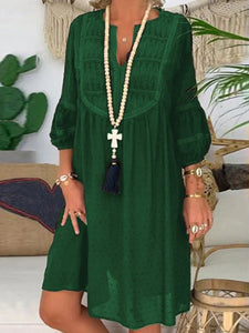 V-neck Loose Solid Color Casual Dresses