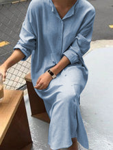 Load image into Gallery viewer, Loose Casual Cotton And Linen Long Sleeve Maxi Dress
