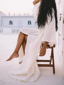 Beach Sexy Tied-Collar Long Sleeve Hem Slit Casual Dress