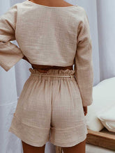 Load image into Gallery viewer, Long Sleeve Top High Waist Casual Shorts Women&#39;s Suit
